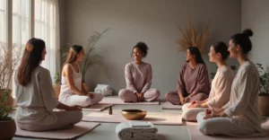 Personnes en cercle pratiquant un atelier bien-être